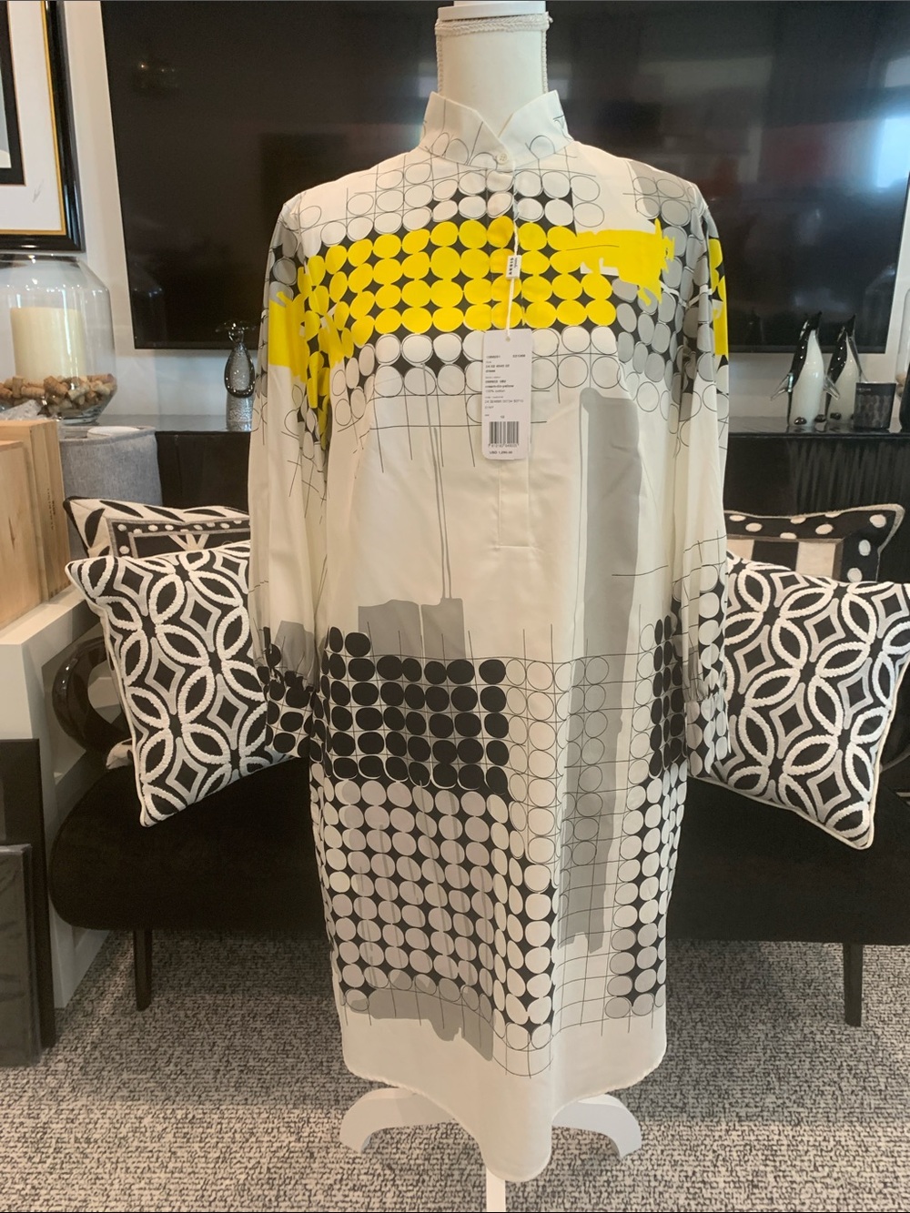 NWT AKRIS Punto dress in Cream, Yellow, Black Geometric Print Dress size 10